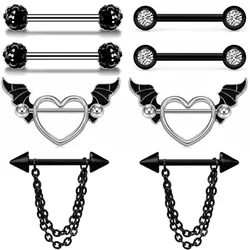 Stainless Steel Heart Nipple Piercing Set 14G Black Angel Wing Nipple Piercing Lot Tongue Barbell Bulk Crystal Nipple Ring Pack