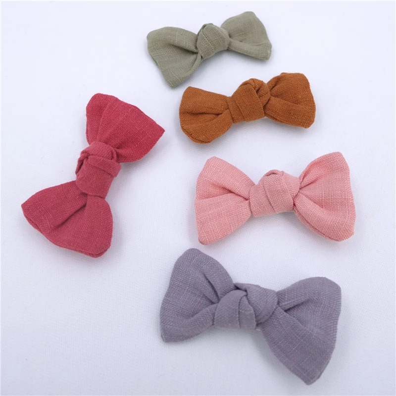 2 PCS Petite Knot Linen Hair Bow Clips Toddler Baby Girl Kids Fully Lined Clips Barrettes Hairgrips Small Hair Bow Accessories