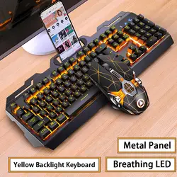 Gaming Keyboard and Mouse Combos Backlit RGB LED USB 104 Key Wired Mechanical Feeling Keyboard Mice For Gaming PC Laptop Office