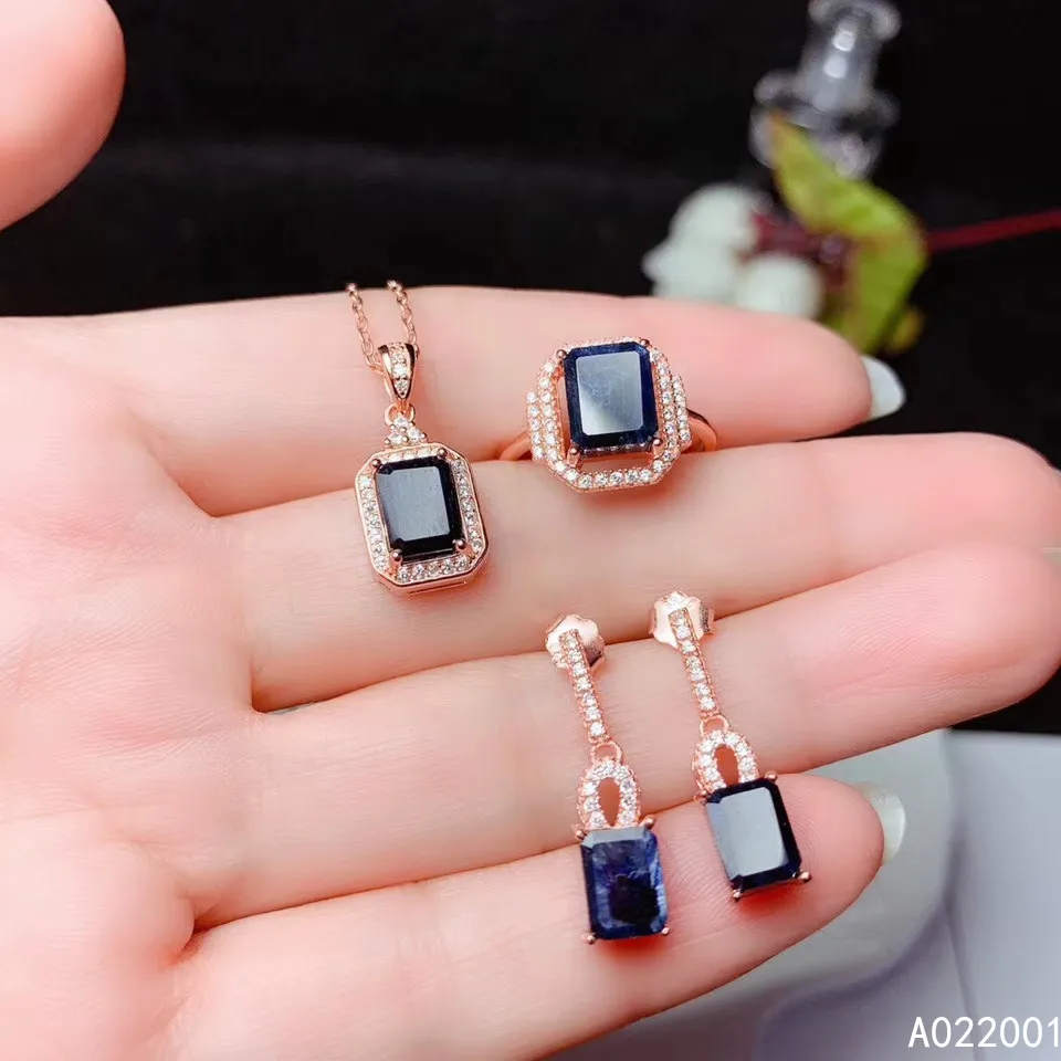 

KJJEAXCMY fine jewelry natural sapphire 925 sterling silver gemstone pendant necklace ring earrings set support test noble