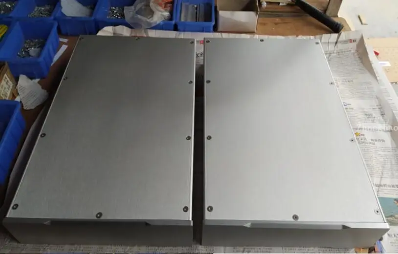 Full Nhôm Kèm Chia Khuếch Đại Khung Xe Ống Amp Ốp Lưng DIY Hộp Đen Bạc Cho Lựa Chọn 408*260*70mm