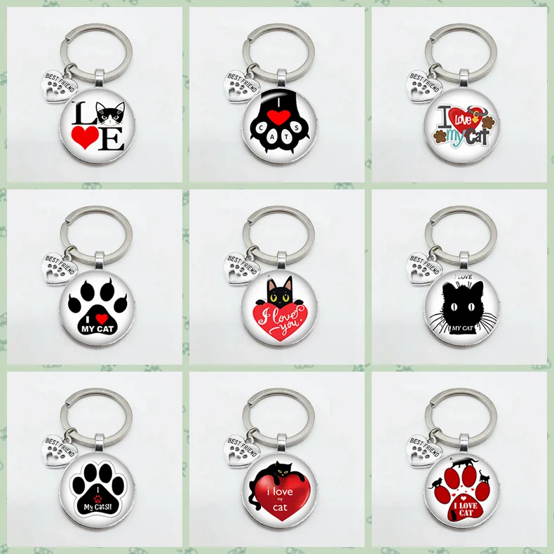

Very Cute Pet Cat Keychain Cat Paw Footprint Pattern Keychain BEST FRIEND Pendant Keychain Favorite Cat Essential Keychain