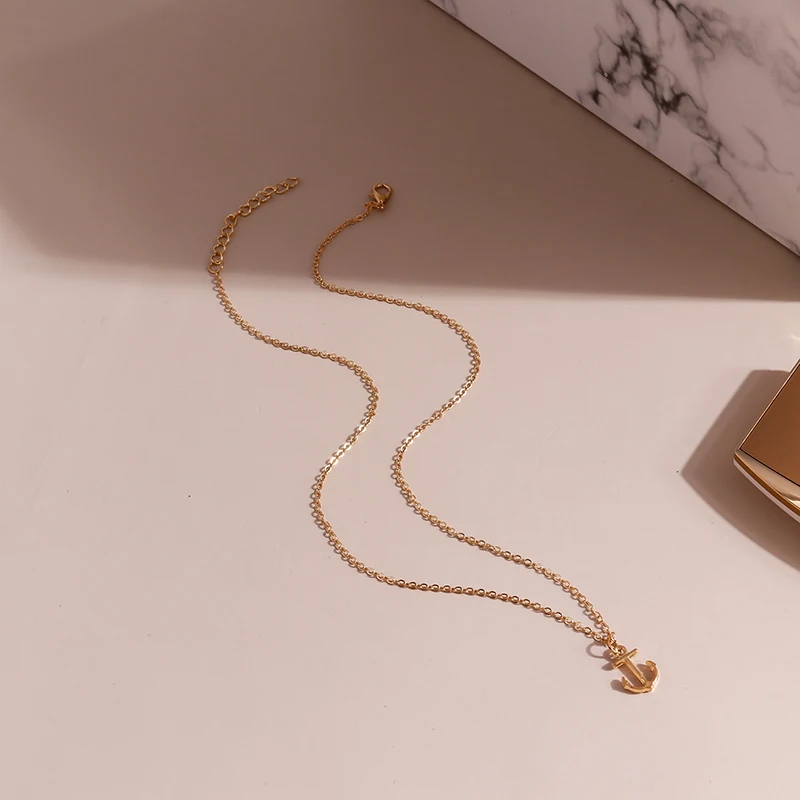 Aihua Schlichter Stil Schlüsselbeinkette Meer Marine Anker Halsketten & Anhänger für Frauen Mädchen Geburtstagsfeier Schmuck Collier Geschenke – Detail 7