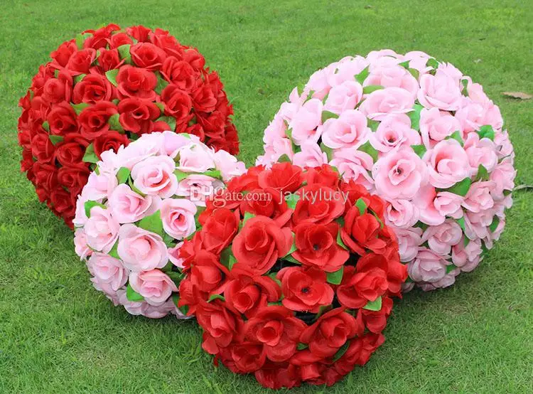 30 CM Elegant Artificial Flower Rose Silk Flowers Kissing Balls For Wedding Party Decoration Supplies 2017 New Arrival