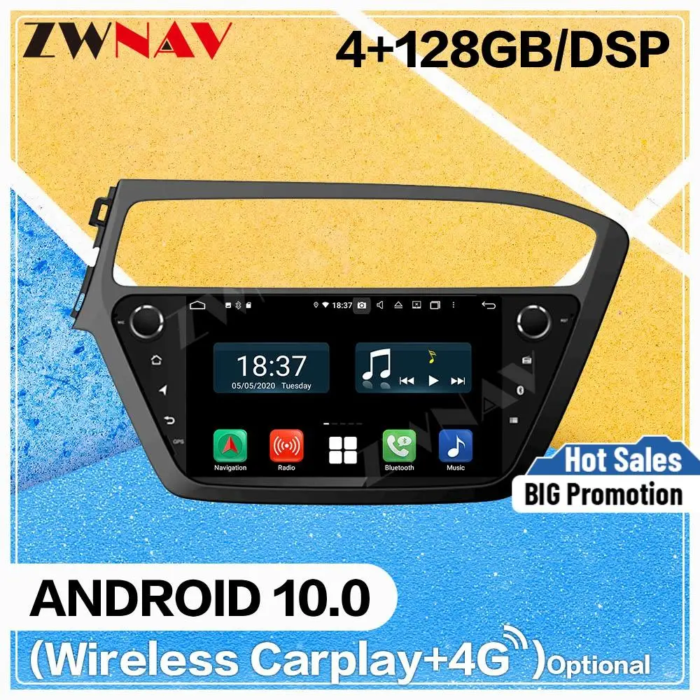 128GB Carplay Android 10 screen Multimedia DVD Player for Hyundai I20 2018 WiFi GPS Navigation Auto Audio Radio Stereo Head unit