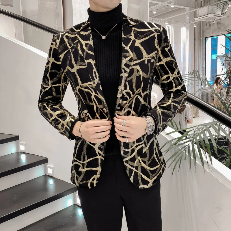 Digital Gilding Men's Suit Long Sleeve Stage Performance Clothes 2022 Fashion Show Jacket Blazer Jacket Party Two Button Coat