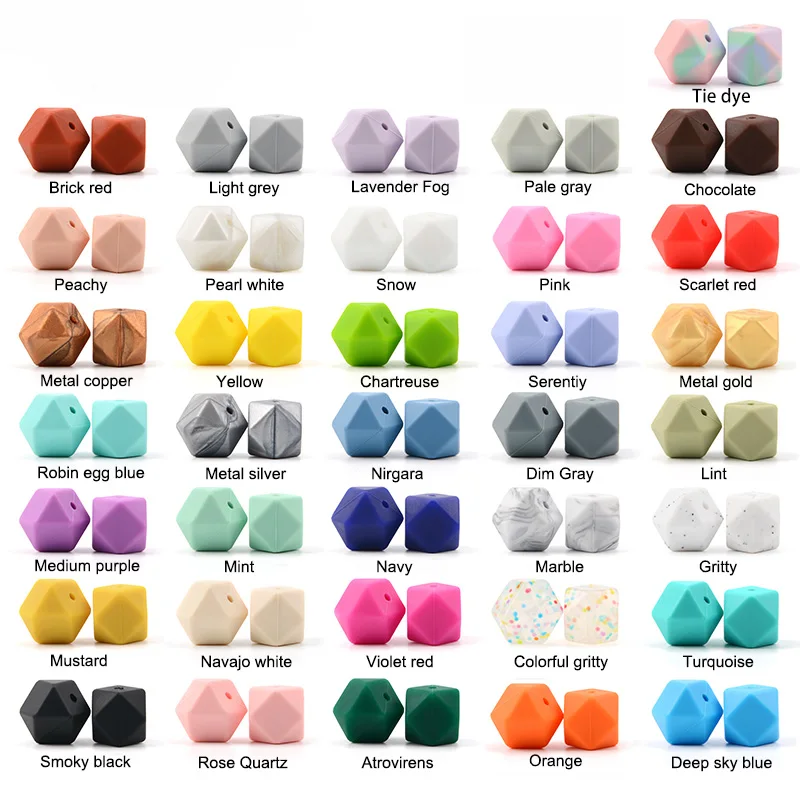 LOFCA 50pcs 17mm Hexagon Silicone Beads For Teething Necklace Pendant Pacifier Chain BPA Free Food Grade Silicone Teething Beads