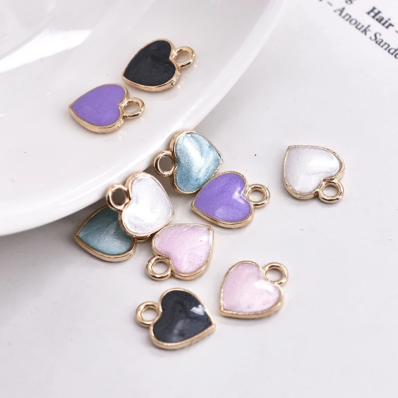 20PCS Black Pink Purple Blue Love Heat Dripping Oil Charms Enamel Zinc Alloy Hearts Pendants Bracelet Jewelry Making 10X12MM