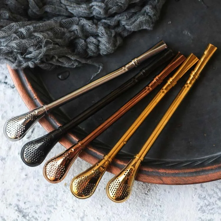 Stainless Steel Metal Straw Spoon Reusable Drinking Straws Yerba Mate Bombilla Filtered Straw Teaspoon Cocktail Bar Accessories image 6