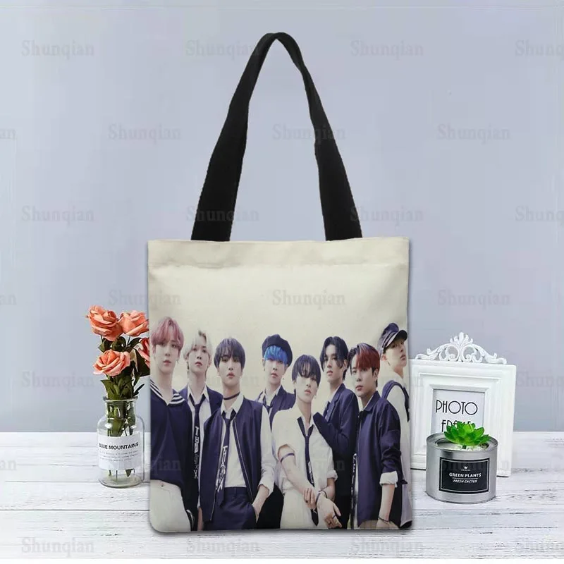 KPOP ATEEZ Handbag Foldable Shopping Bag Reusable Eco Large Unisex Canvas Fabric Shoulder Bags Tote Grocery Cloth Pouch 0512