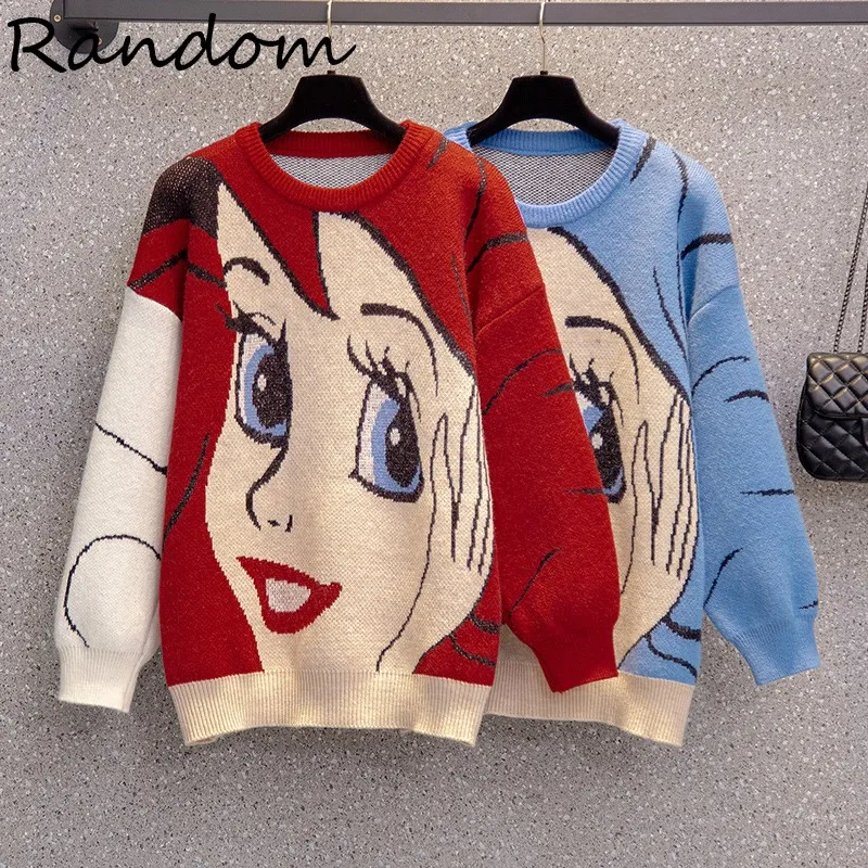 

Knitted O-neck Long Sleeve Japanese anime Girl Print Women Sweater Harajuku Kawaii Oversized Pullover Fashion Gothic Y2K Tops