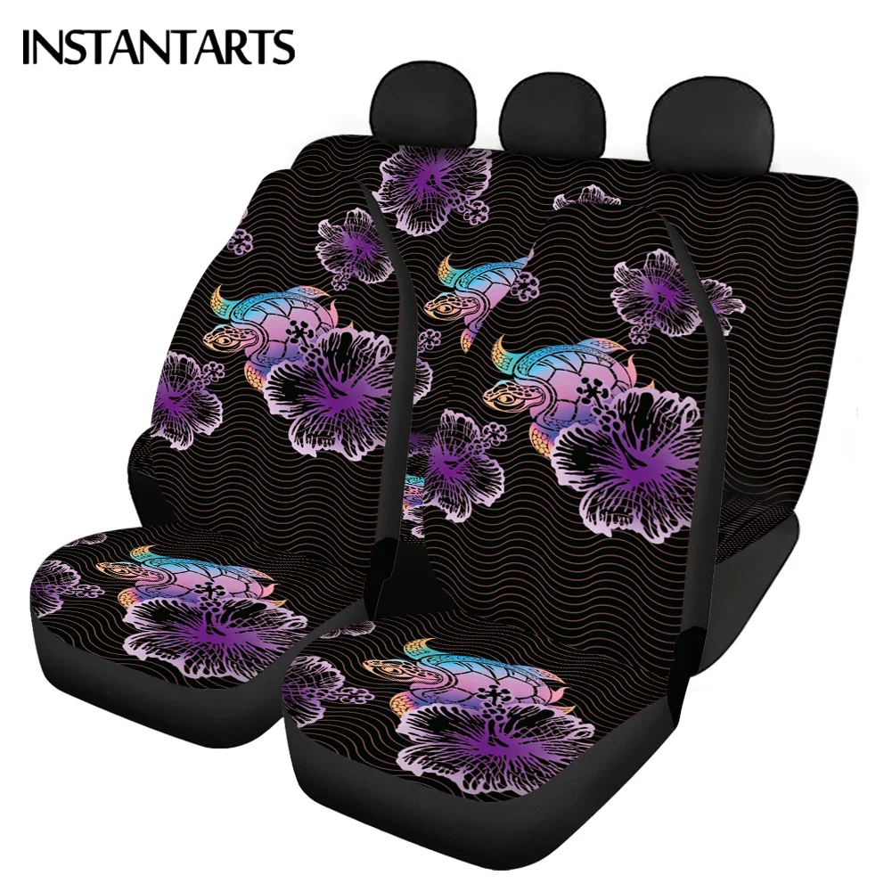 INSTANTARTS Gradient Hibiscus Turtle Design Slip-Resistant Car Accessories Vehicle Seat Covers Durable Front/Back Car Seat Cover