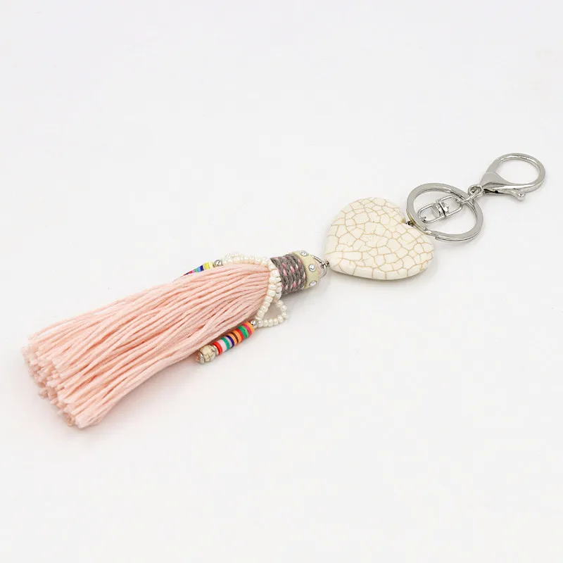 Mode Frauen Tasche Zubehör Anhänger Herz-förmigen Stein Quaste Schlüssel Kette Weiblichen Geschenk Boho Schmuck Auto Keychain – Detail 1