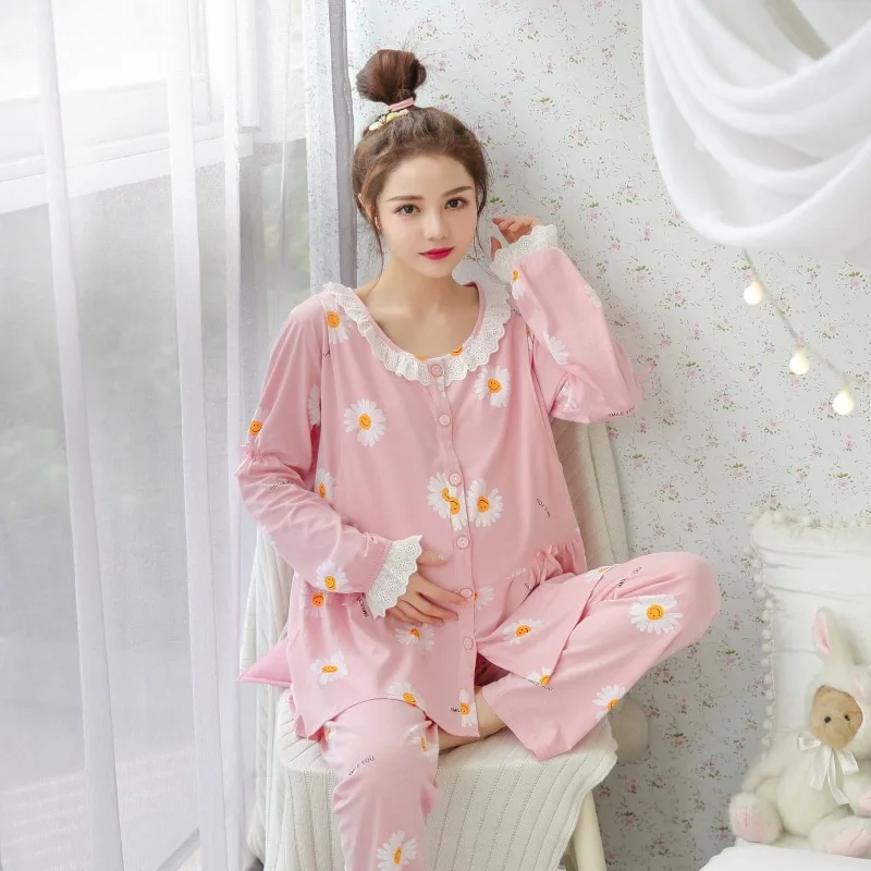 Maternity Pijamas Spring Autumn Sleepwear Set Women Pajamas Maternity Suit Long Sleeves Nursing Nightwear Breastfeeding Clothes