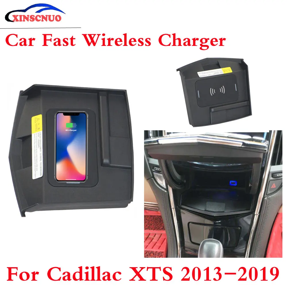 10W QI Car wireless Charger Photo For Cadillac XTS 2013-2017 2018 2019 Fast Charging Case Plate Central Console Storage Box