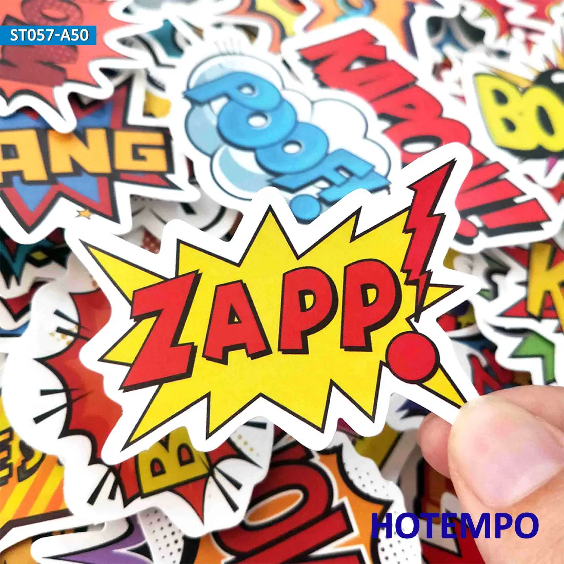 50pcs BAM POW WOW BOOM BANG OMG OOP Explosion Cloud Style Anime Slogan Stickers Pack for Phone Laptop Luggage Skateboard Sticker