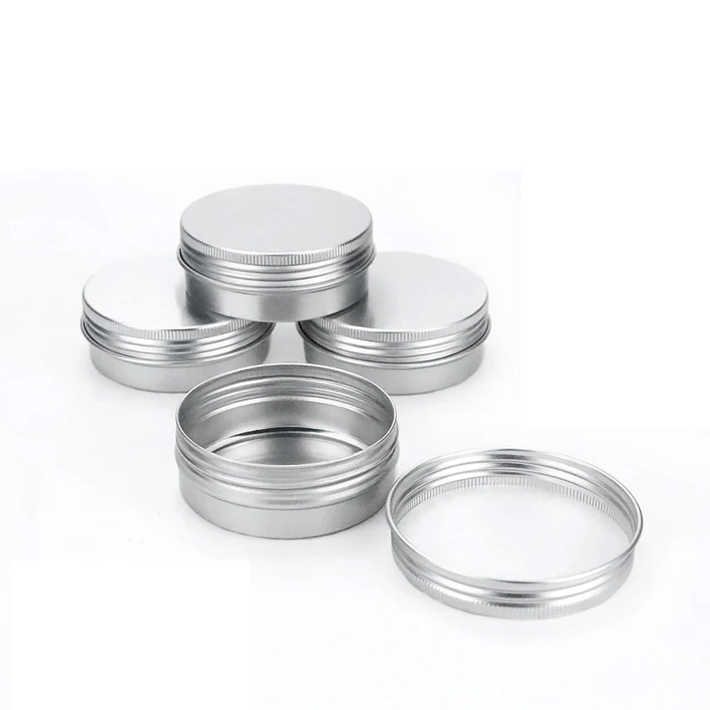 

100pcs 2Oz 60ml Empty Refillable Aluminum Jars 60g Silver Metal Tin Cosmetic Containers Crafts Packaging Aluminum Box