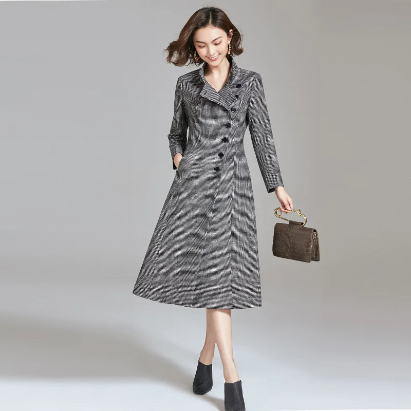 

Abrigos Mujer Invierno 2020 Plus Size Women's Woolen Coat Female Long Plaid Coat Elegant Manteau Femme Hiver Coats KJ191