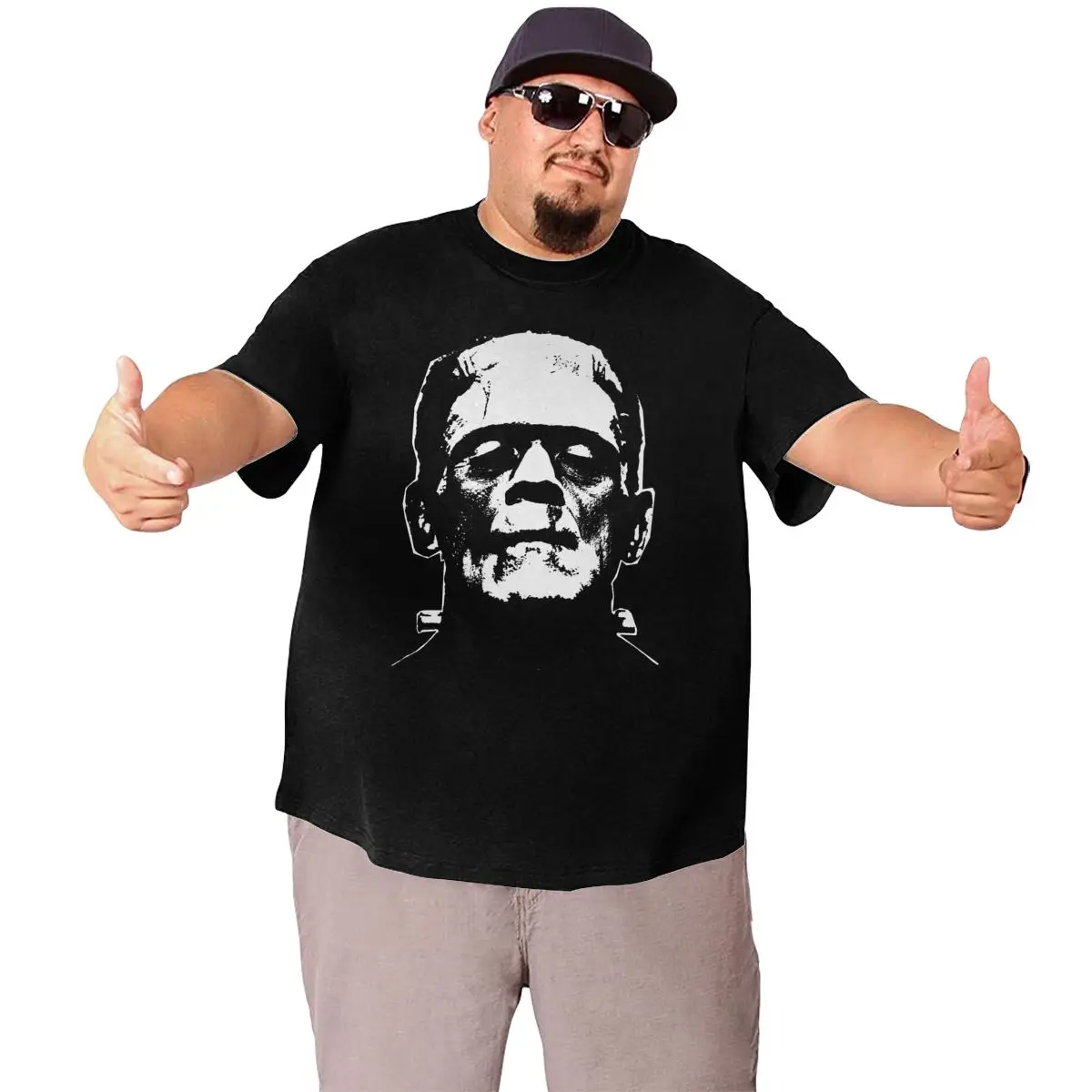 Men T-Shirt Frankenstein Big Tall Tee Shirt Short Sleeve Horror Halloween Monster T Shirt Crew Neck Tops Big Size 4XL 5XL 6XL