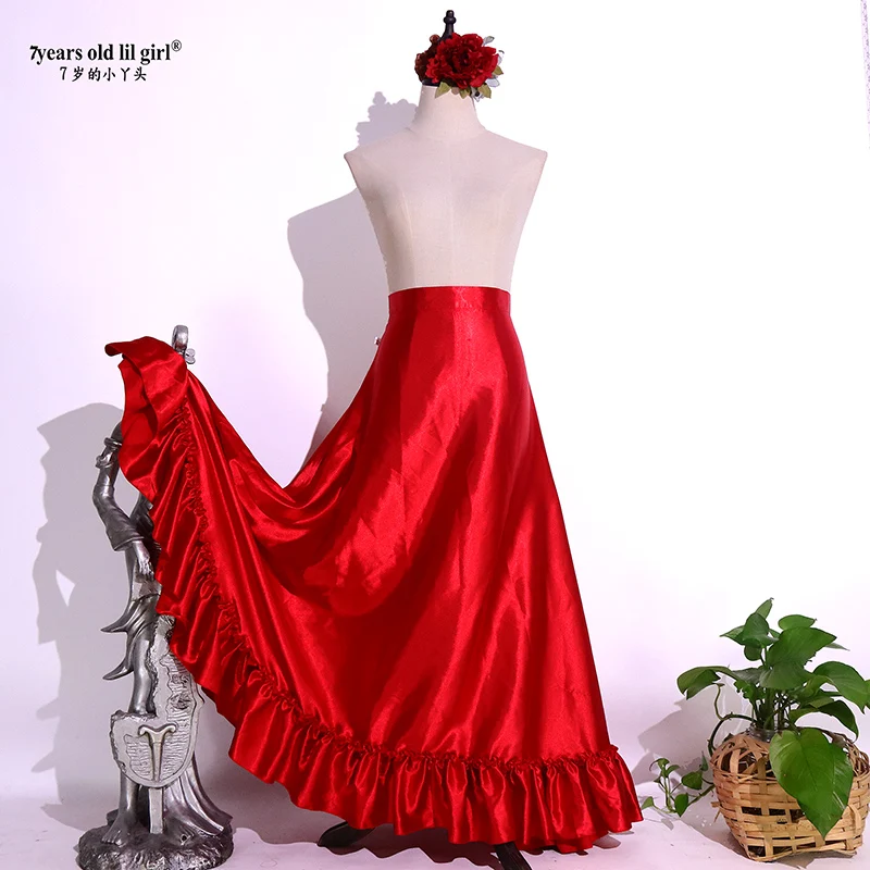 Danse du ventre Tribal à volants Flamenco brillant longue jupe gitane en Satin espagnol de 25 yards FH17