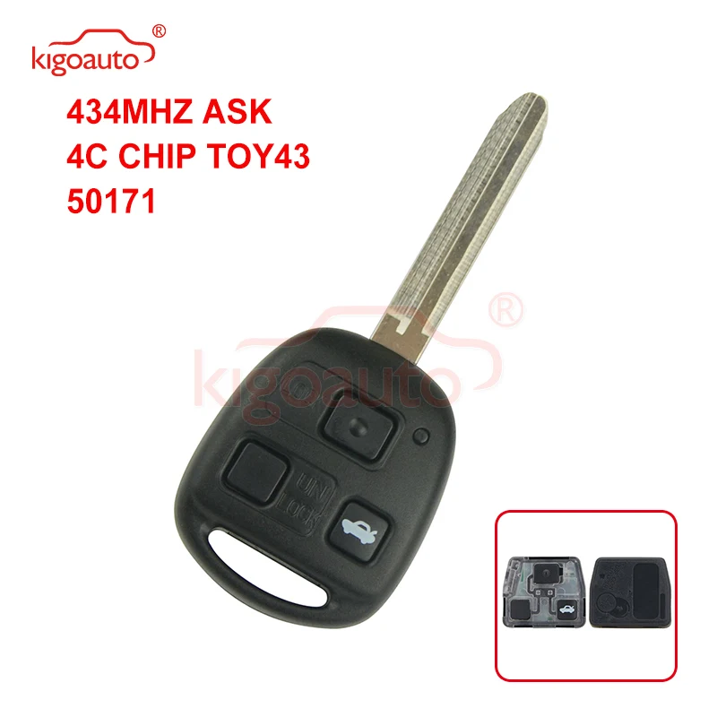 

Kigoauto Denso( Not Valeo) Remote Key 3 Buttontoy43 For Toyota Land Cruiser FJ Cruiser 1988-2011 434mhz 4C Chip Car Key Fob