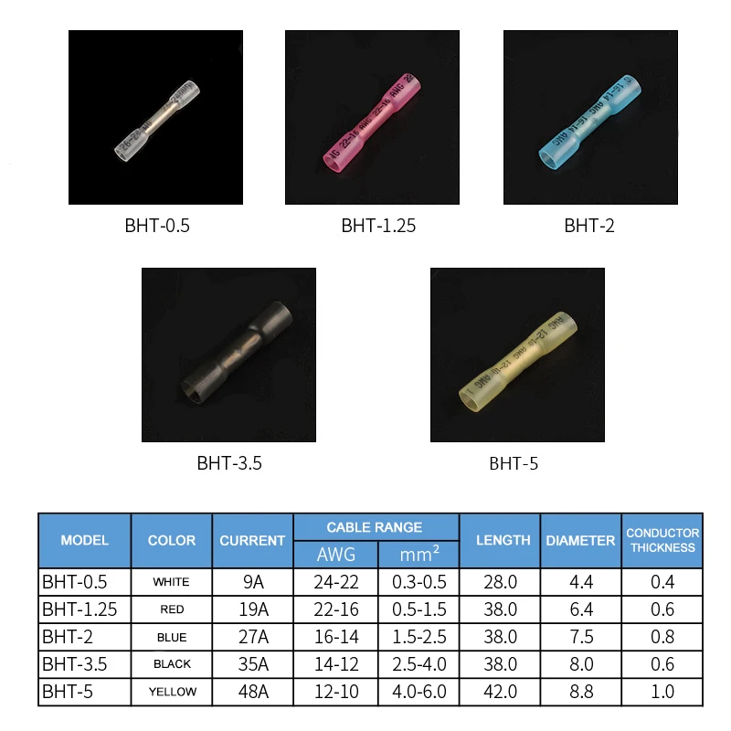 25/50PCS Heat Shrink Butt Wire Connectors AWG 24-10 0.3-6.0mm2 Waterproof Insulated Automobile Wire Cable Crimp Terminals