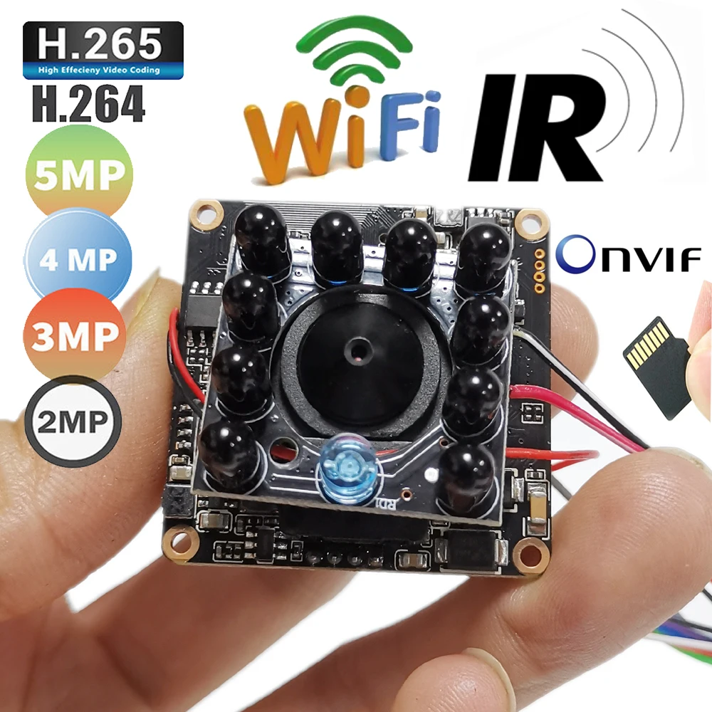 Camhi H.265/H.264 1080P 5MP 4K 8MP 940NM Night Vision IR-Cut CCTV Wifi IP Network Camera Module Board Onvif Audio TF Card Slot