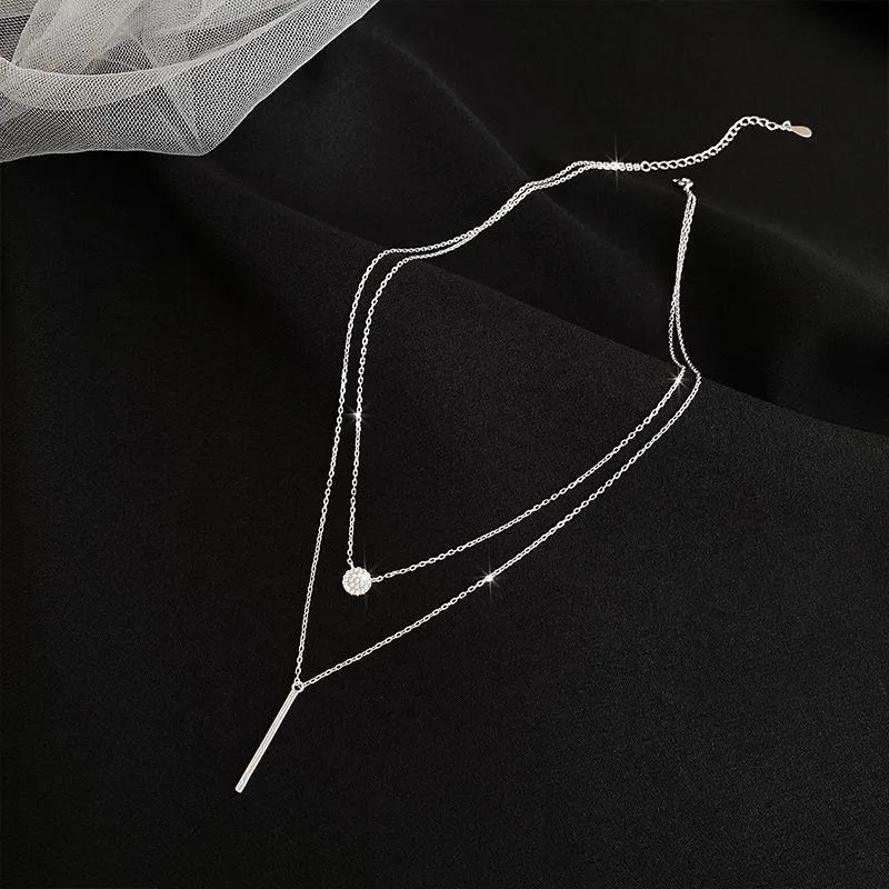 Accessori da sposa per feste in argento Sterling 925 con diamante quadrato Flash rotondo doppio collana da donna con catena clavicola