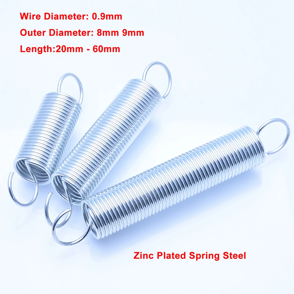 

10Pcs Wire Dia 0.9mm Zinc Plated Spring Steel Tension Spring S Hook Cylindroid Helical Pullback Extension Spring Length 20-60mm