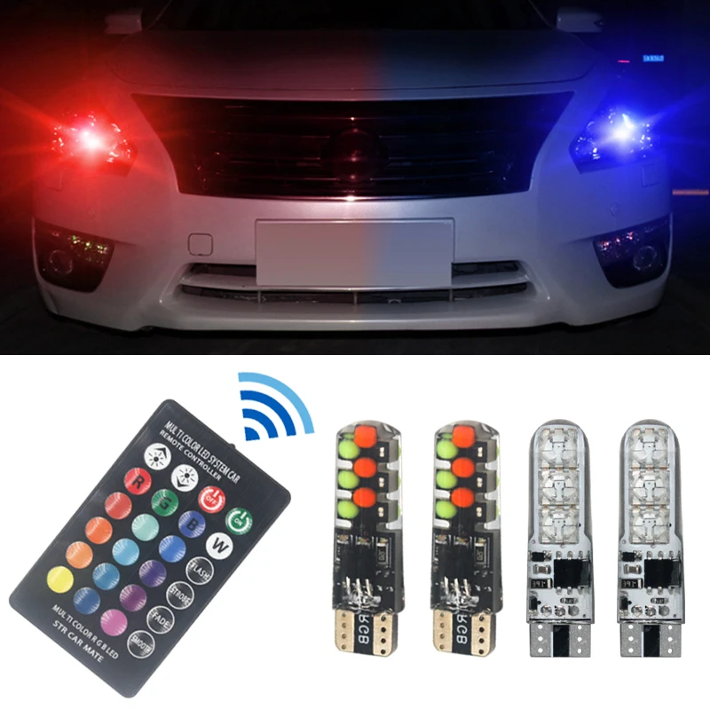 T10 RGB W5W Led 194 168 Canbus Car Clearance lights COB 12SMD With Remote Controller Flash/Strobe Lamp Wedge Reading  Light