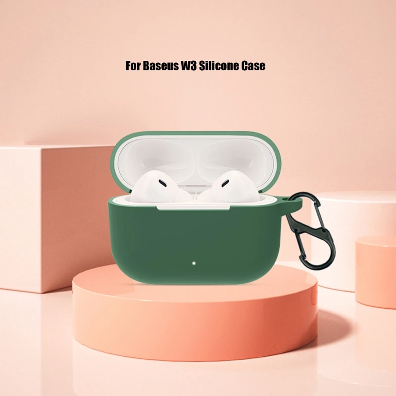 Capa à prova de choque para baseus w3 caso impermeável durável bluetooth-compatível fone de ouvido protetor de silicone antiderrapante manga