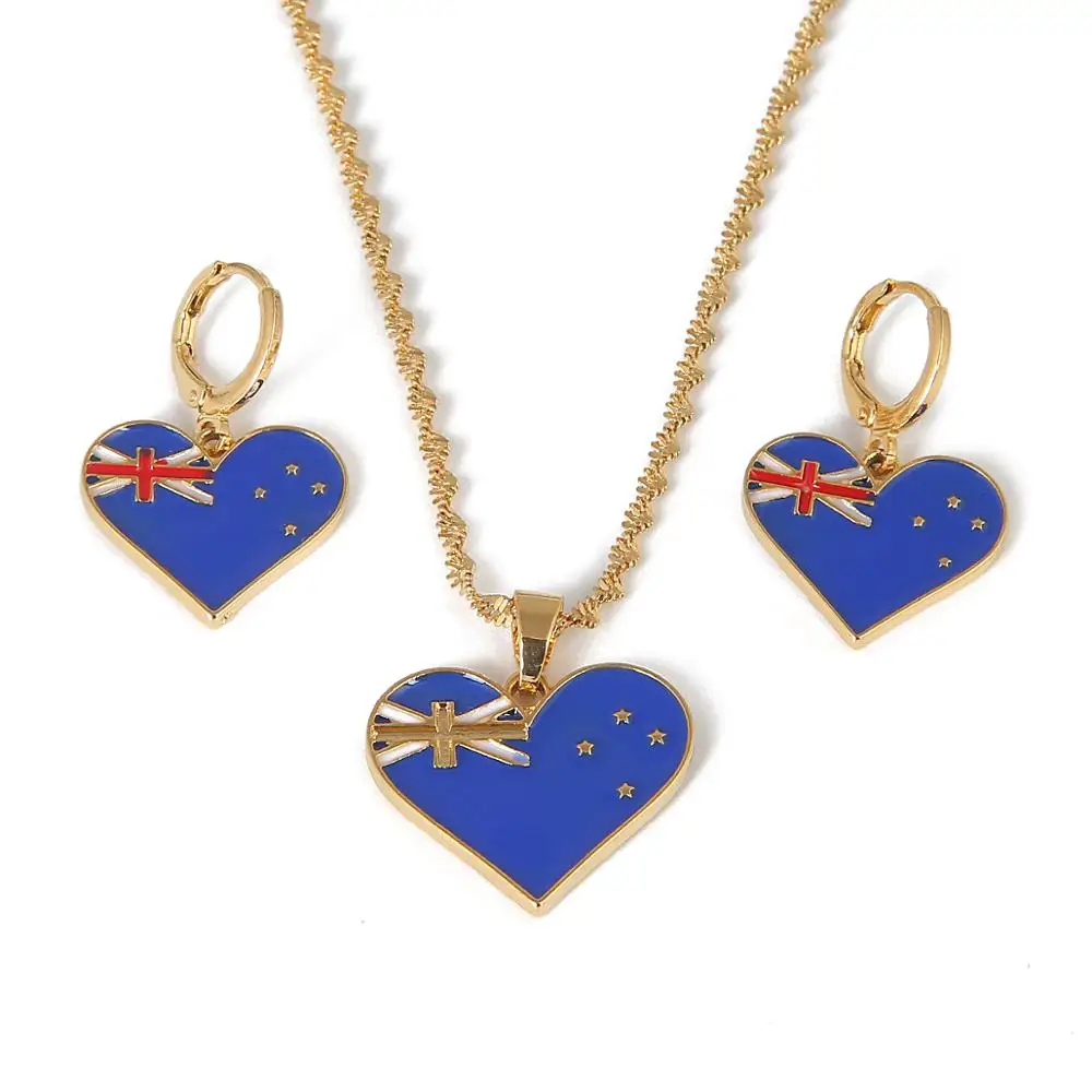 Trendy Heart Enamel Australia Pendant Necklaces Earrings Gold Color Australia Flag Jewelry Sets