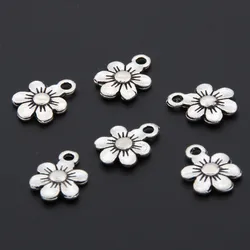 50pcs  Silver Color Cute Flower Beads Charms Plants Nature Pendant Bracelet Necklaces Jewelry Wholesale A3357