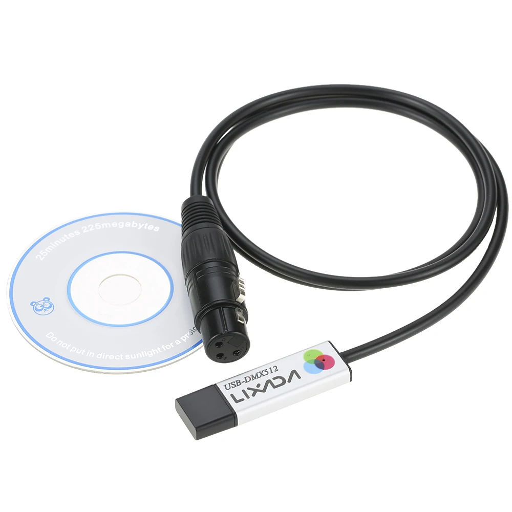 Cable de luces Lixada USB a DMX, adaptador de interfaz LED DMx512 para ordenador, PC, controlador de iluminación de escenario, atenuador con CD para DJ y discoteca