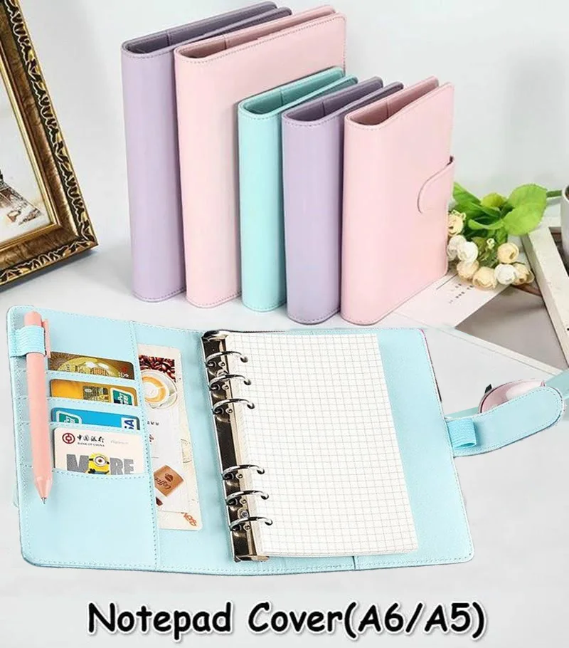 A6/A5 Macaroon Color PU Leather DIY Binder Notebook Cover Diary Agenda Planner Paper Cover School Stationery