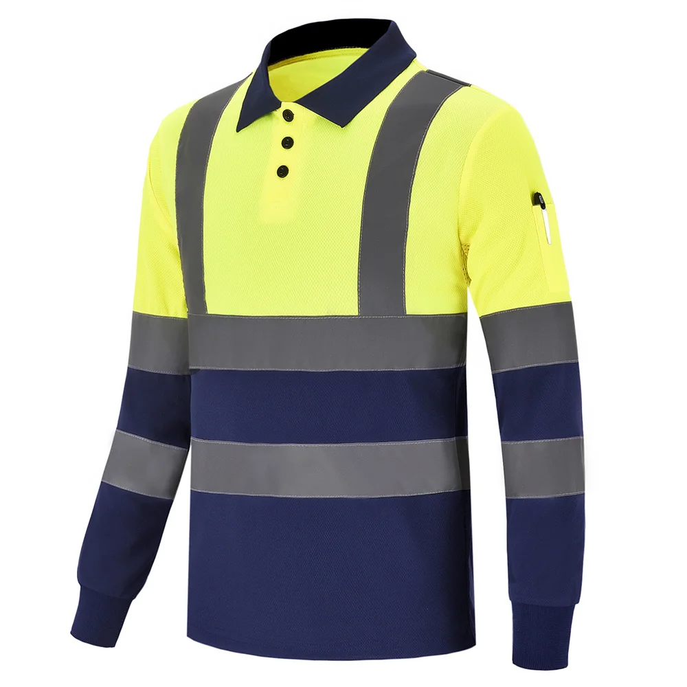 AYKRM Reflective Polo Shirt High Visibility LOGO Printing Free Fluorescent Workwear Vest Dry Safety Long Sleeved Riding/Traffic