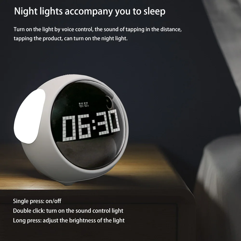 Child Alarm Clock For Home Voice Controlled Light Night Light Multifunctional Digital LED Cute Expression Alarm Clock