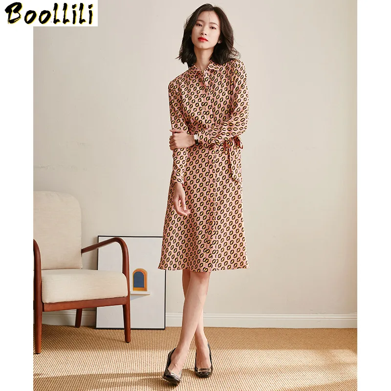 

Real Silk Boollili Dress Women Spring Summer Dress Korean Vintage Office Lady Dress Elegant Party Dress Woman Vestidos Mujer