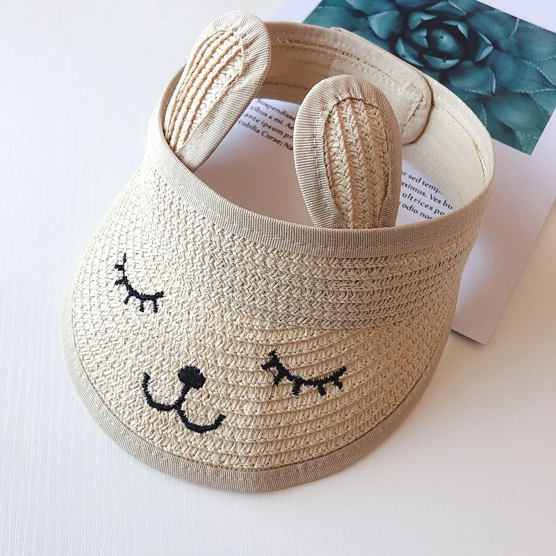 New Bunny Baby Hat Summer Straw Folding Visor Baby Cap Cute Adjustable Kids Sun Hat for Boys Girls Child Cap 1 PC