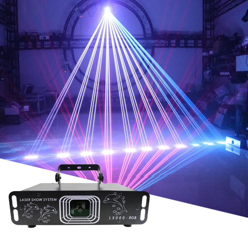 5W RGB 20Kpps Animation Patterns Scaning Laser Light DMX512 Full Color Stage DJ Disco Laser Projector For Wedding Xmas Bar Club