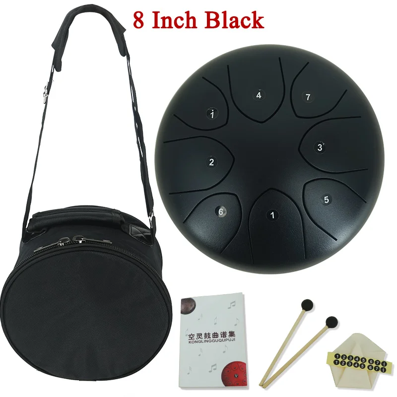 Kit de batería con lengüeta de acero de color, tanque de percusión manual, con pegatinas de notas, palos gratis, bolsa de concierto, SongBook, 8