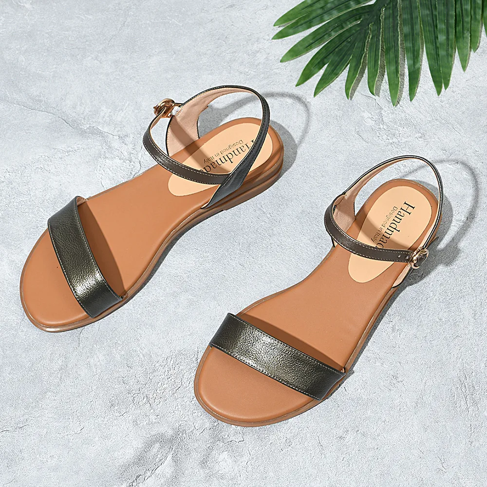 MILI-MIYA Hot Sale Women Sandals Gladiator Cow Genuine Leather Buckle Strap Top Brand Ladies Summer Beach Handmade Flats Shoes