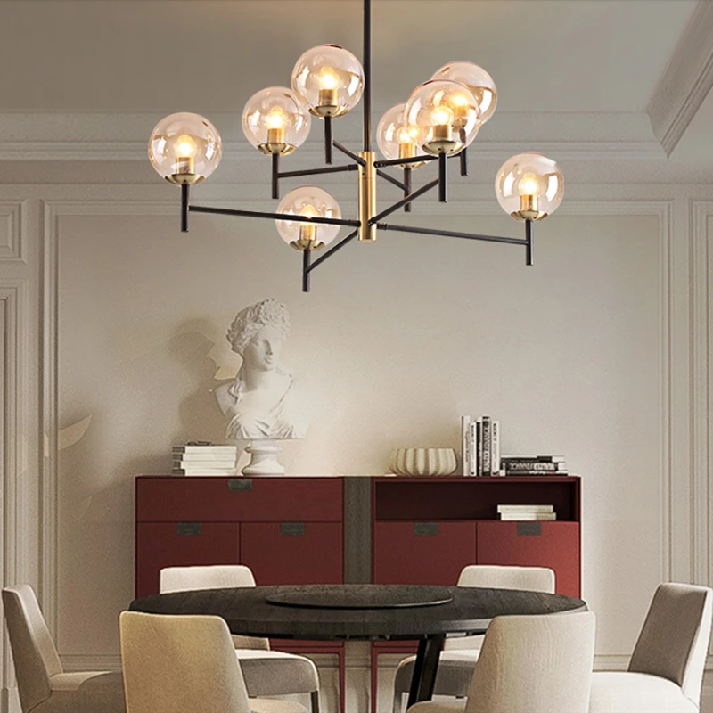 Nordic industrial black chandelier LED Edison 6 Lights glass bubble chandelier Home Bulbs Lamp AC110-220V sputnik lamp
