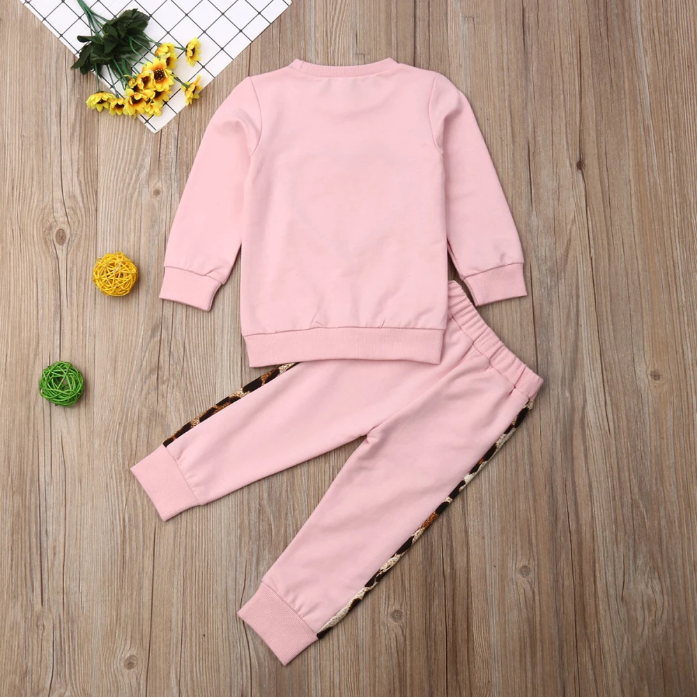 1-5 Years Autumn Winter Toddler Kids Baby Girls Clothes Tracksuit Sets Pink Long Sleeve Leopard Tops Long Pants Outfits