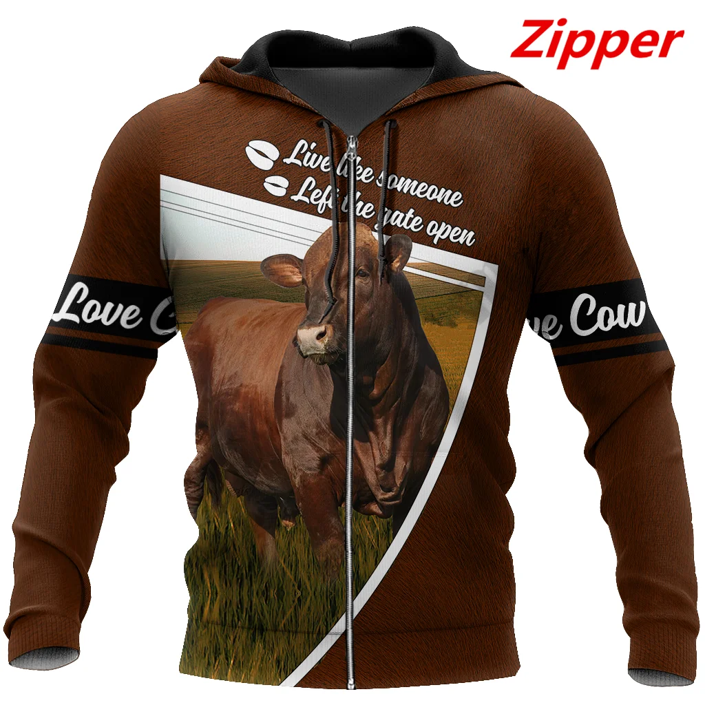 Beautiful Cow Pattern 3D Printed Mens Hoodie New Fashion Zipper Hoodie Unisex Casual Sweatshirt DYI293