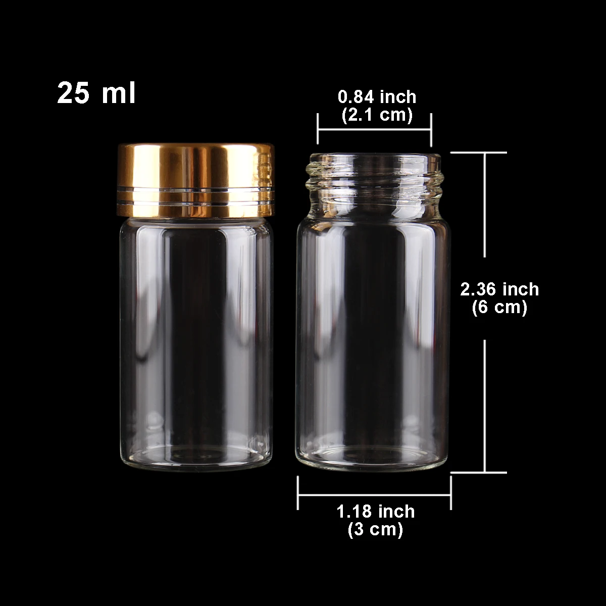 5pcs 25ml 30*60mm Glass bottles with Golden Caps Spice Jars Perfume Bottles Potion bottles Glass vessels for Art Craft