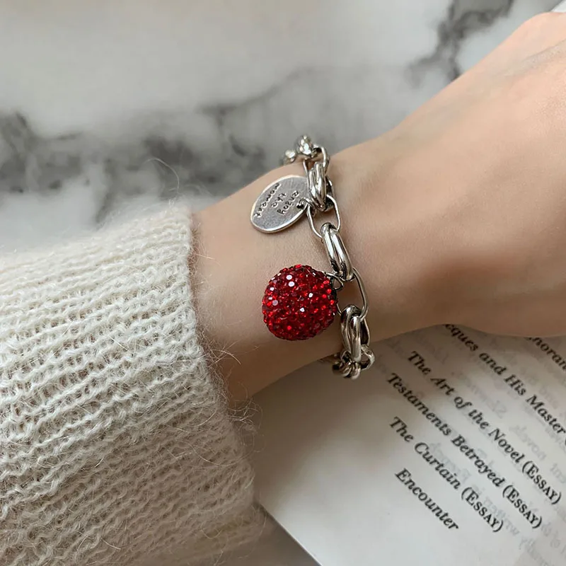 Bracciali Color argento MEWANRY per le donne nuovi regali per ragazze di gioielli per feste con zirconi alla fragola scintillanti Vintage eleganti