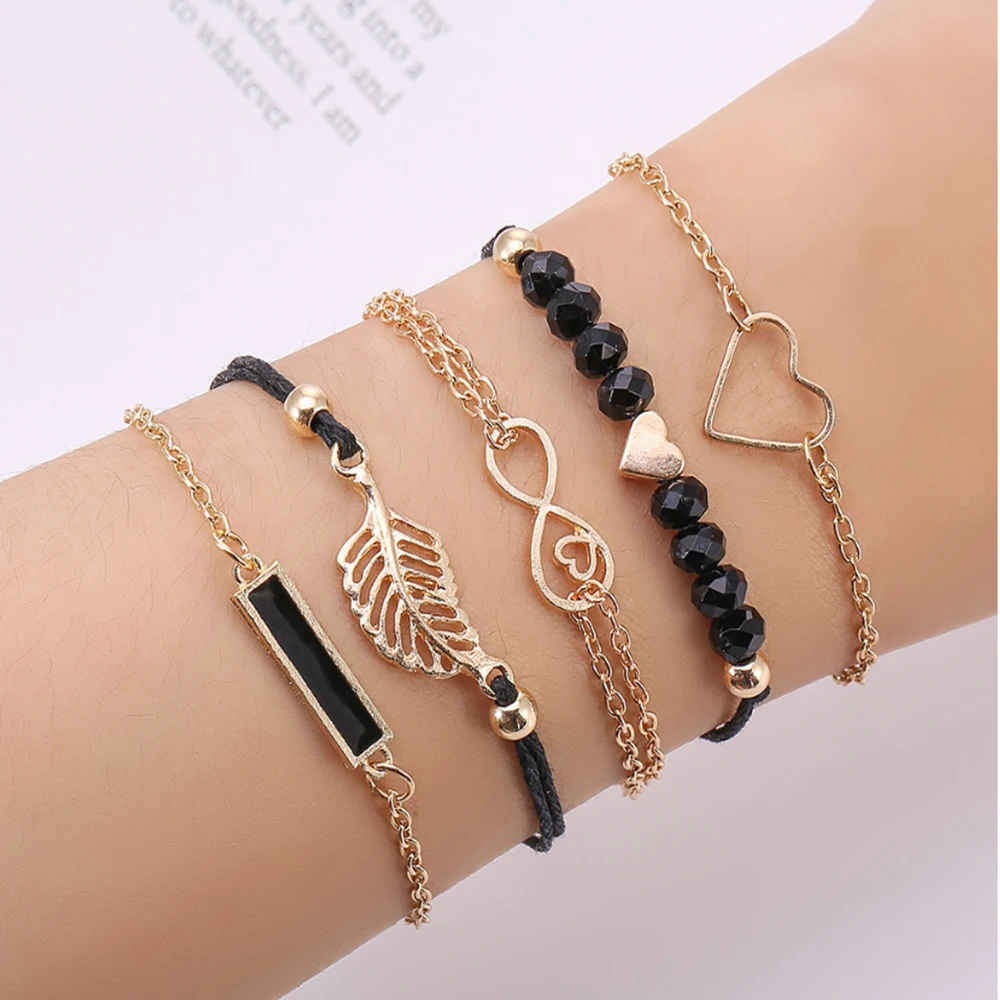 Mixed Styles Women Bracelets & Bangles Sets Female Wrist Jewelry Lightning Initials Circel Starfish Compass Elephant Simple Gift