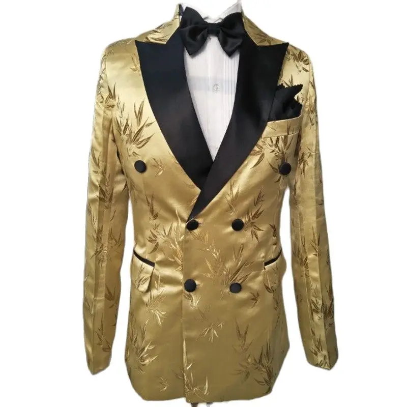 

Real Photo Gold Men's Evening Dress Toast Suits Handsome Groom Tuxedos Work Business Clothes (Only Jacket) OK:054