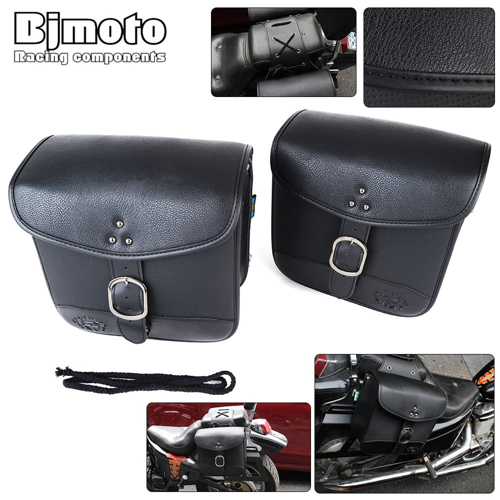 

BJMOTO Pair Saddle Bag Waterproof Universal Motorcycle Leather Luggage Storage left right Side Saddlebag motorbike accessorie